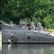 A 55-meter barge that was sunk by American bombing in 1944 has re-emerged from the River Po in Gualtieri, Italy, due to severe drought.